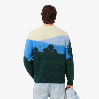 Landschafts-Jacquardpullover aus Alpakawolle