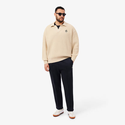Badge Accent Pearl Rib Polo Collar Sweater