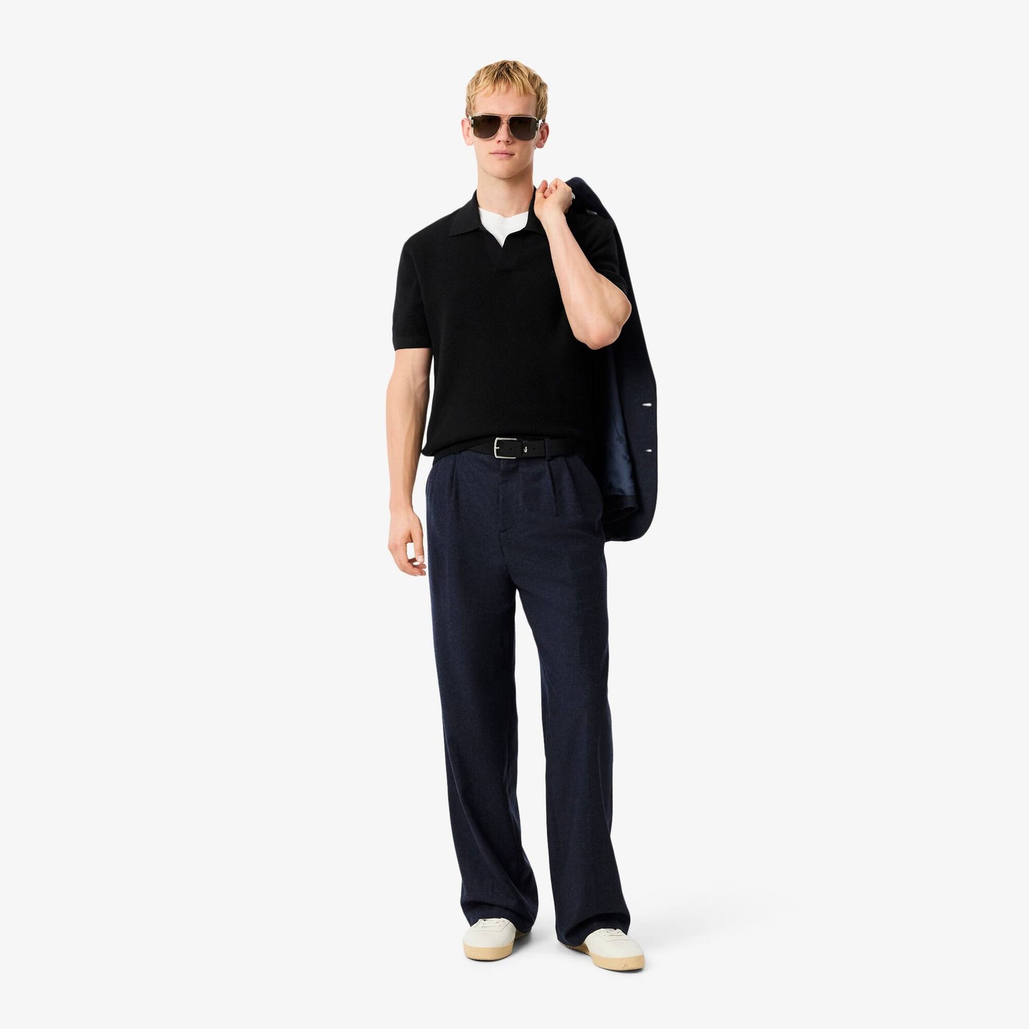 Pull en maille mélangée de coton à col polo ouvert