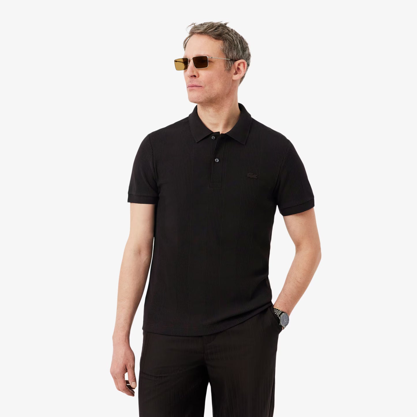 Regular Fit Geripptes Strick-Poloshirt
