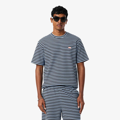 Gestrichelte Baumwoll-T-Shirt mit Textur