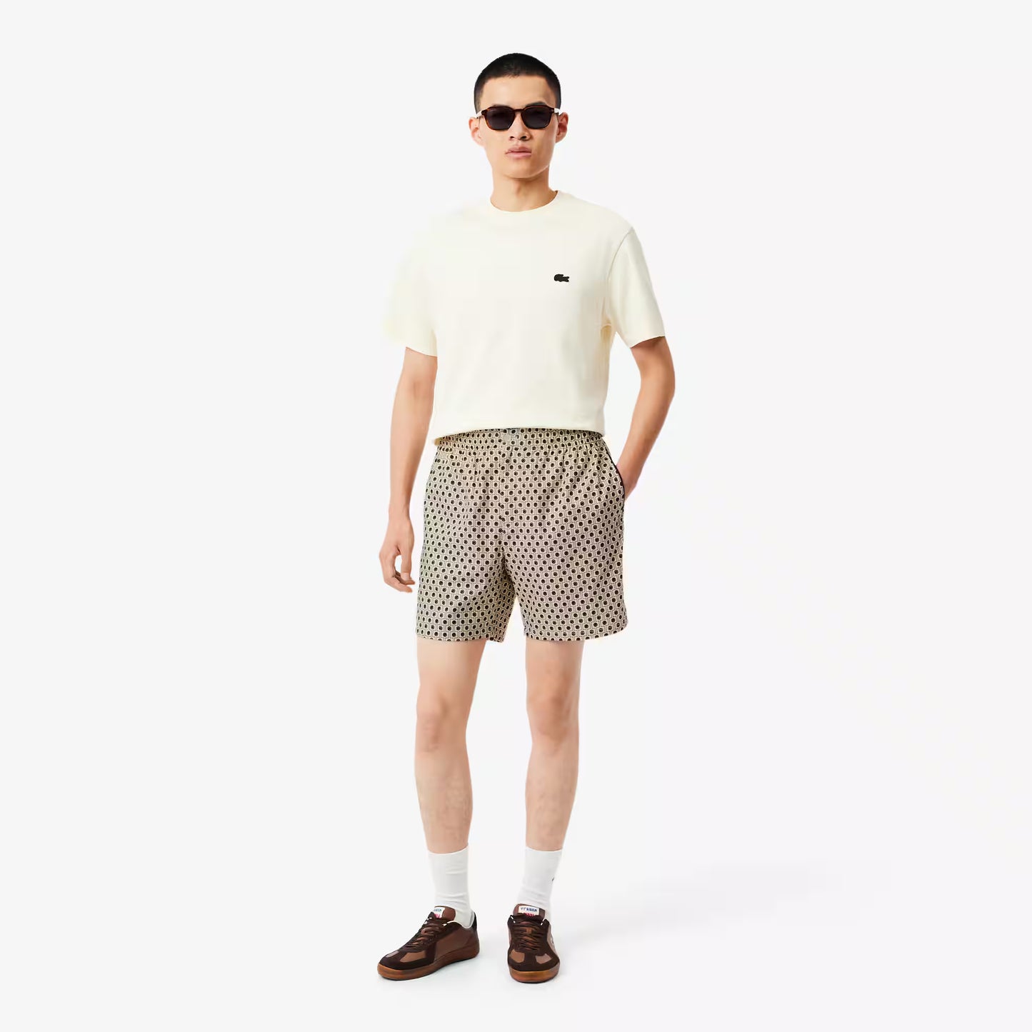 Relaxed Fit Printed Cotton Blend Shorts