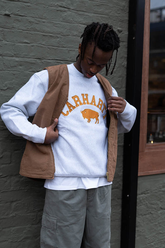 Locker-Sweatshirt – Aschgrau Meliert/Braun