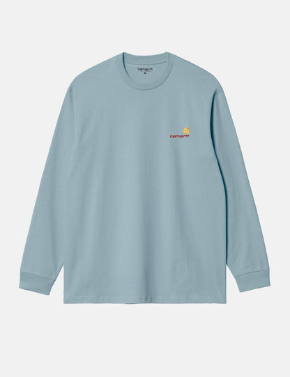 Langarm American Script T-Shirt (Loose Fit) - Frosted Blue