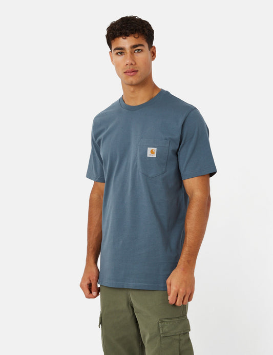 T-shirt à poche (coupe droite) - Bleu orage