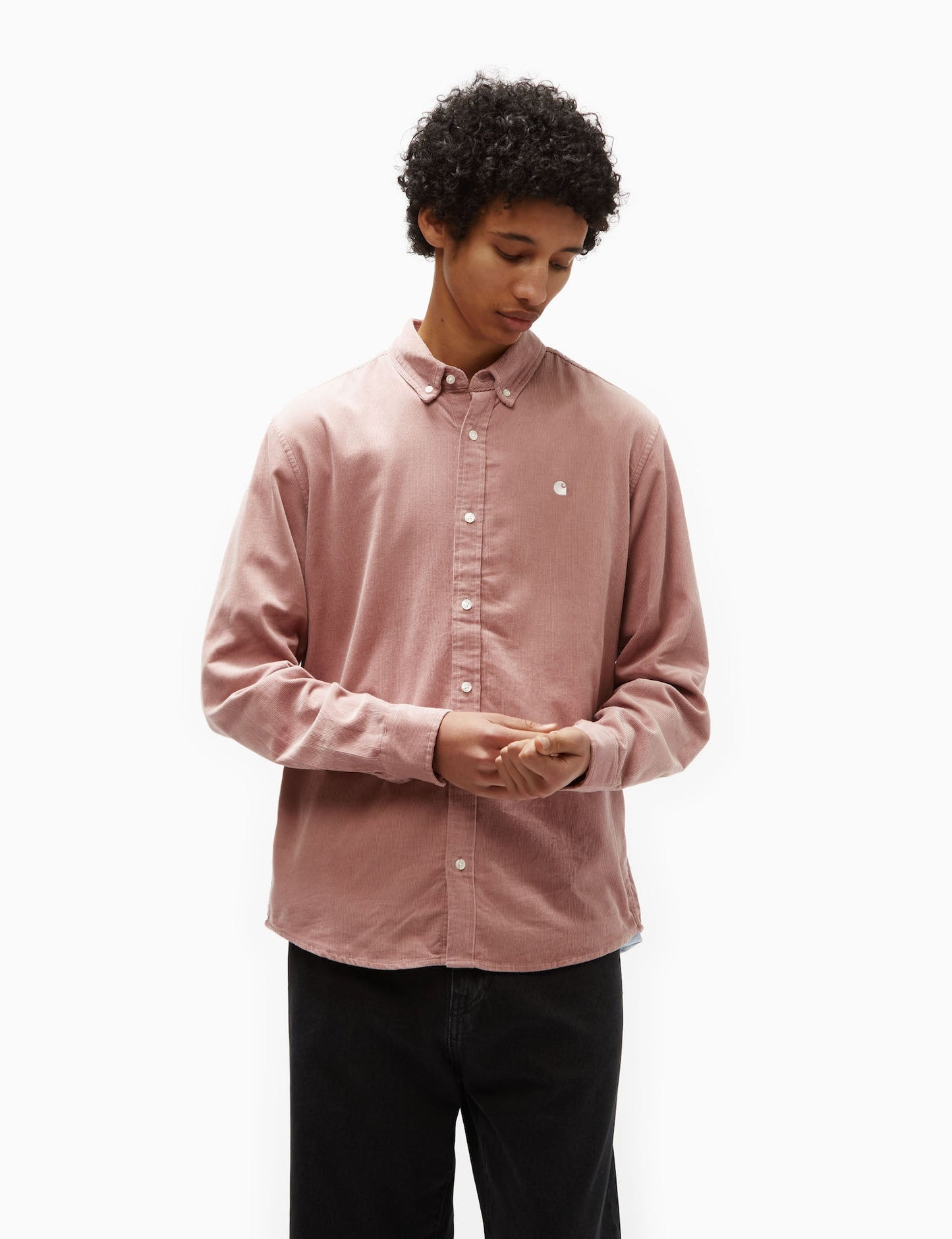 Chemise en velours côtelé fin Madison (coupe droite) - Rose nacré