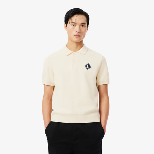 French Made Badge Accent Polo Collar Sweater