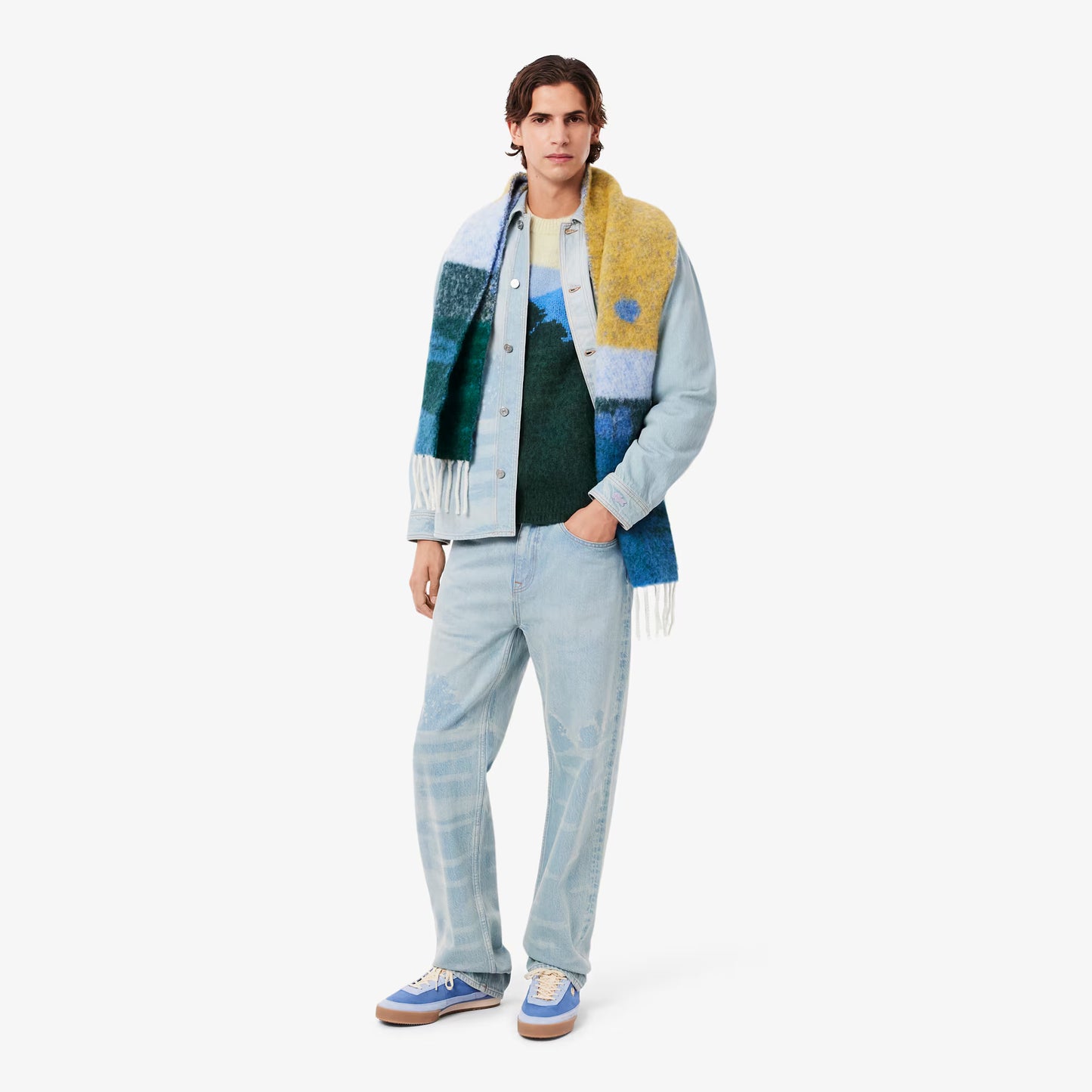 Landschafts-Jacquardpullover aus Alpakawolle