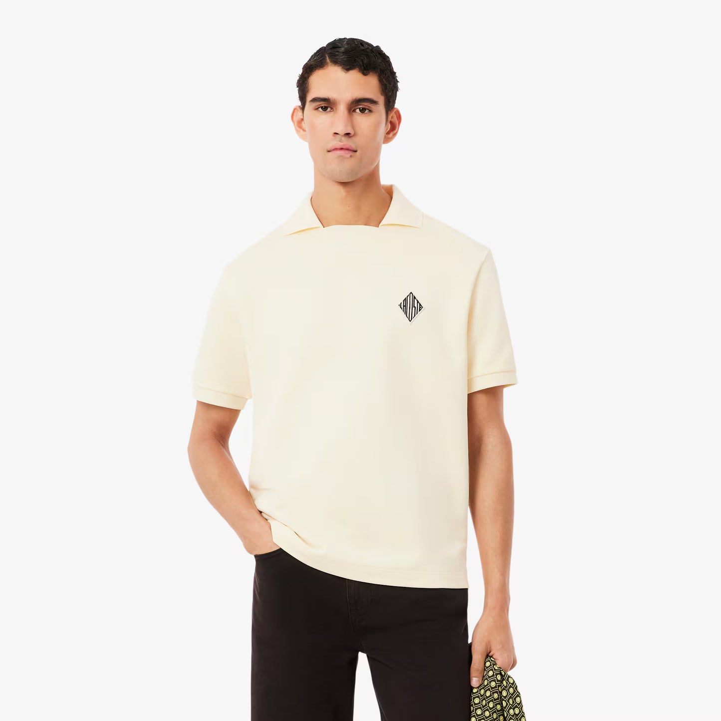 Loose Fit Badge Accent Fleece Polo Shirt